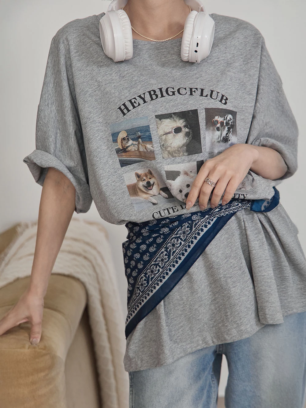 可愛狗狗印圖寬鬆上衣