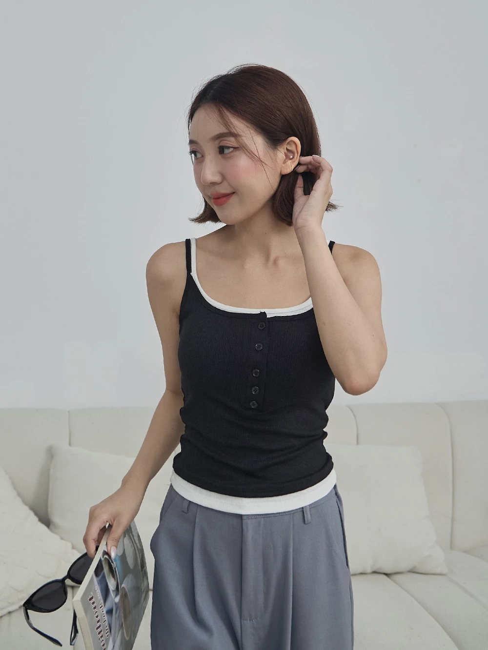 假兩件細肩胸墊背心