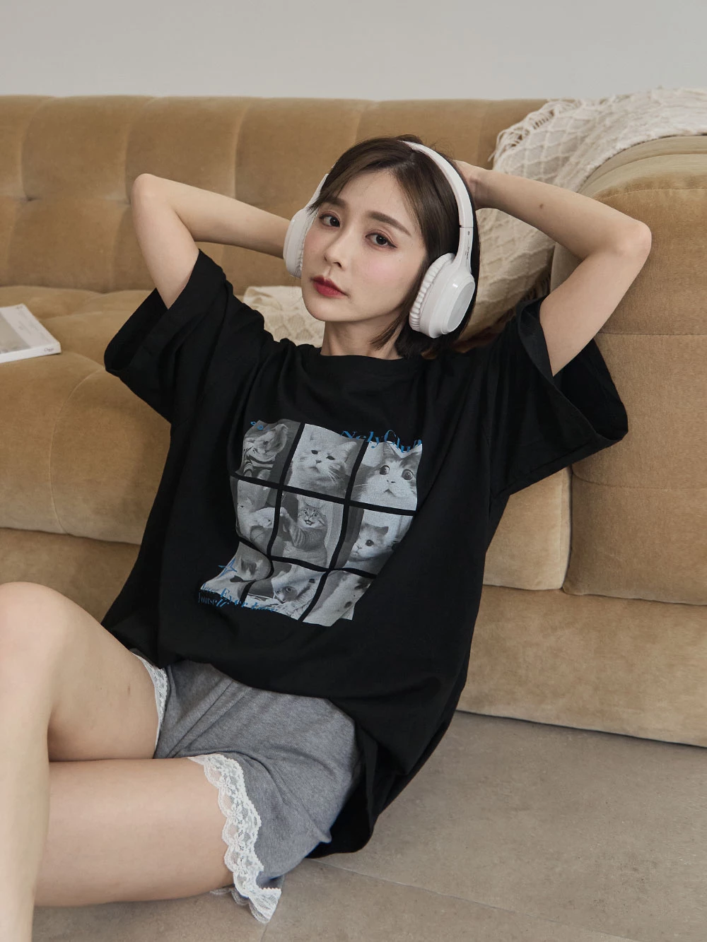 貓咪俱樂部印圖短袖上衣