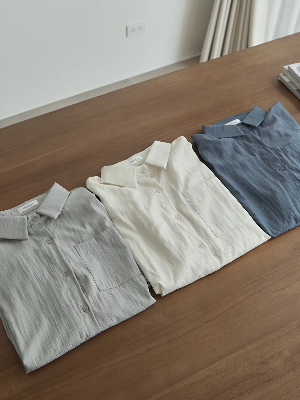 單口袋落肩長袖襯衫