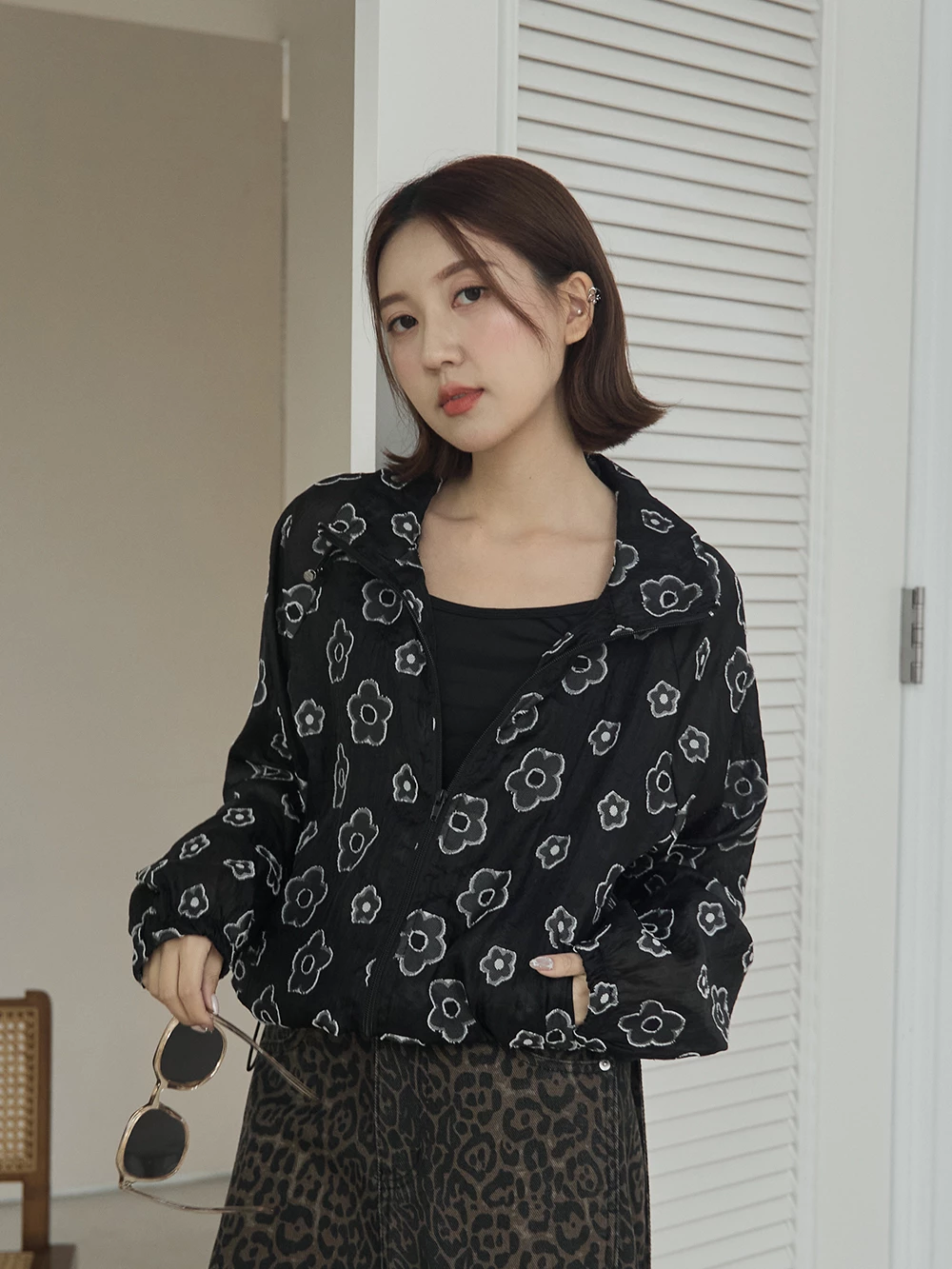 微透花朵立領外套