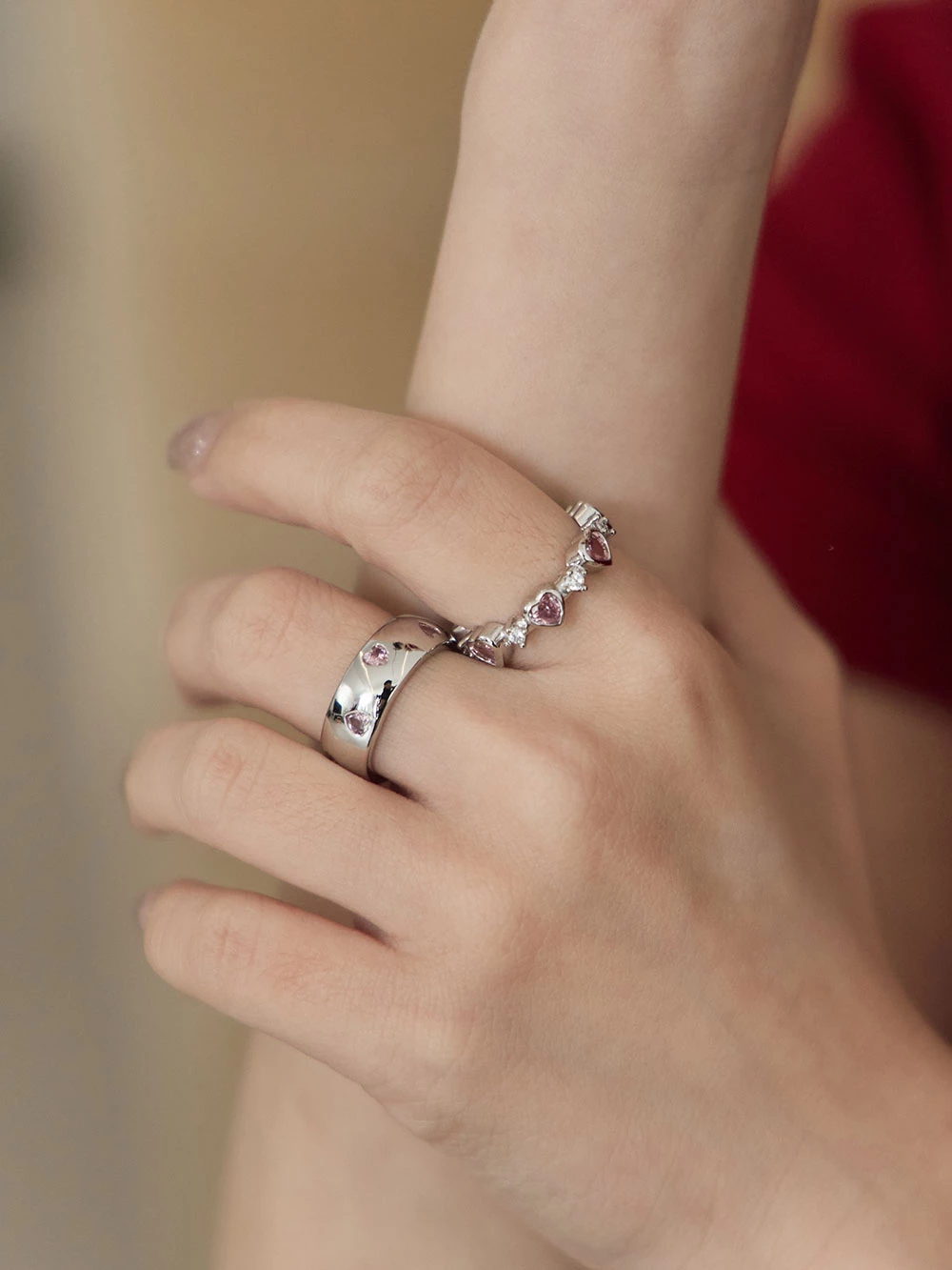 愛心水鑽C型戒指