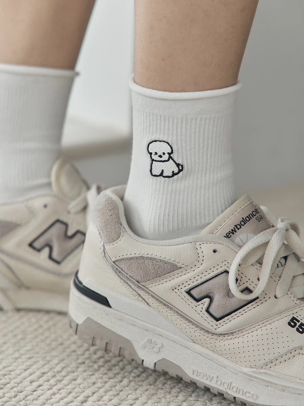 狗狗大集合繡圖捲邊襪