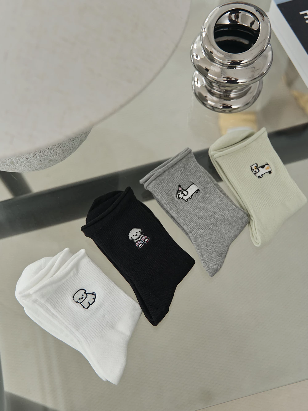 狗狗大集合繡圖捲邊襪