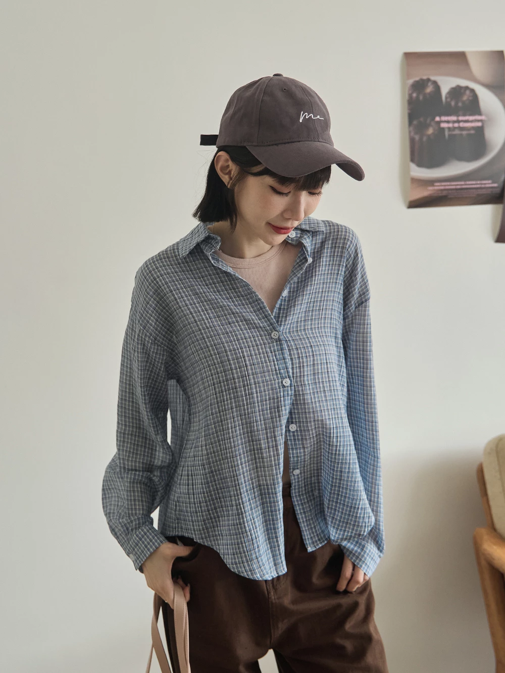 後開衩格紋襯衫