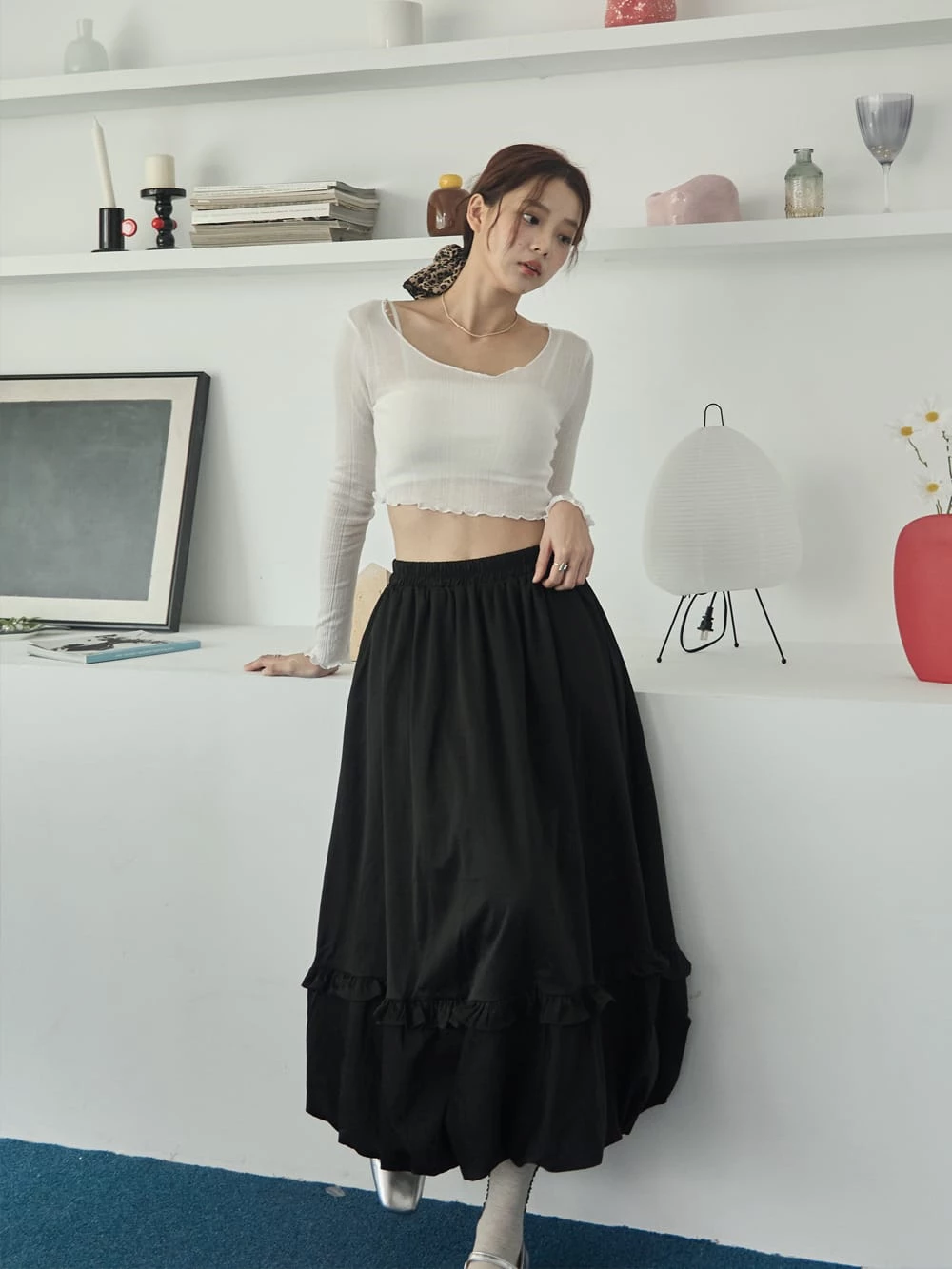 荷葉邊花苞長裙