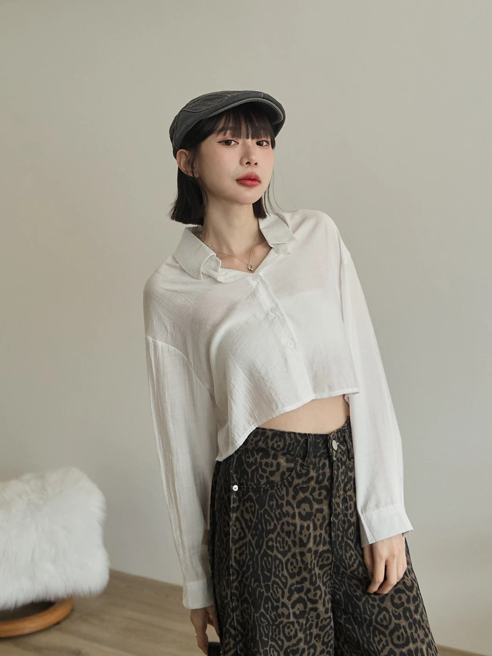 短版寬鬆長袖襯衫