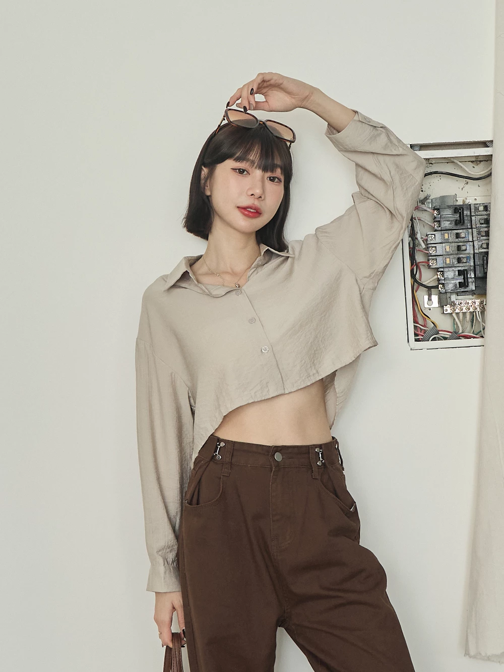 短版寬鬆長袖襯衫