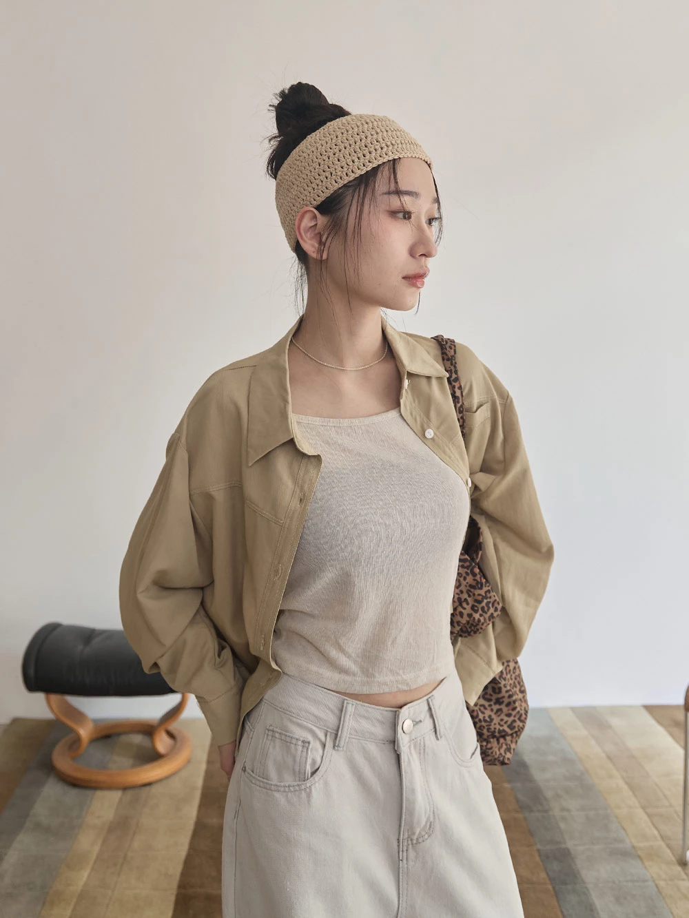 兩件式-口袋短版襯衫＋細肩背心