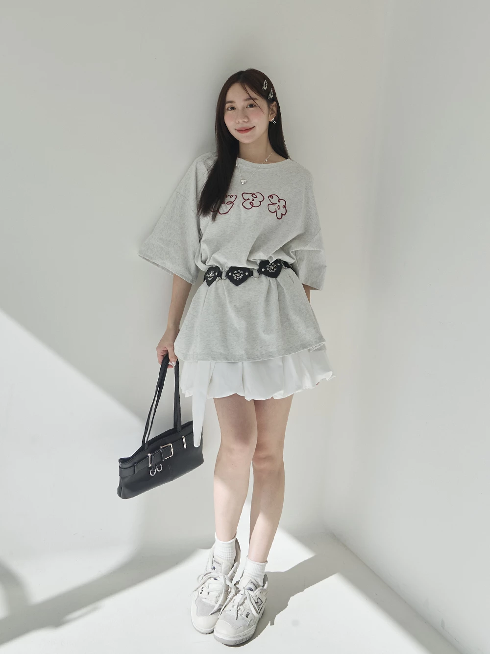 刺繡小花印圖短袖上衣