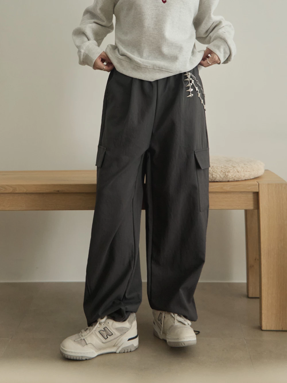 腰鬆緊工裝褲-附腰繩