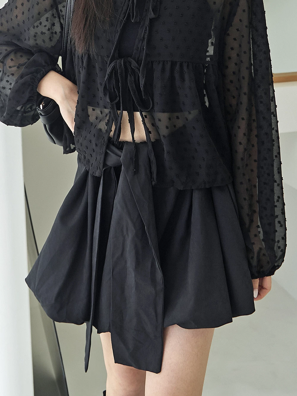 綁帶花苞短褲裙