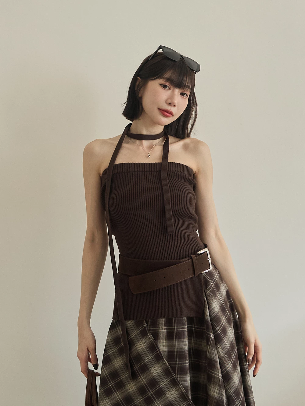 開岔針織平口背心-附綁帶
