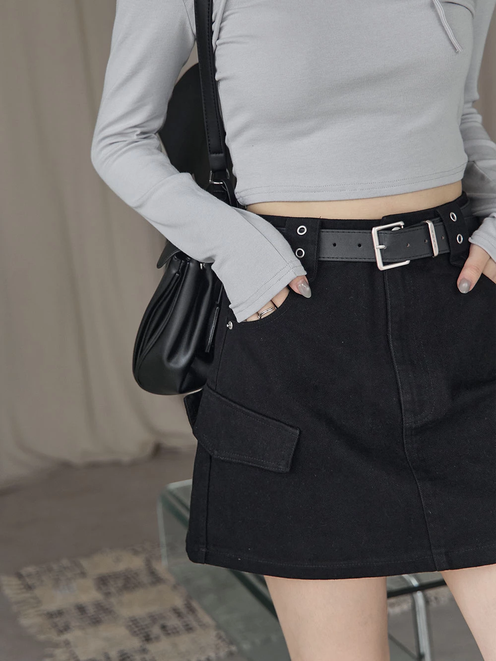 挺版工裝短褲裙-附皮帶