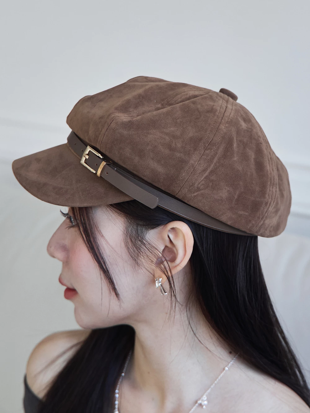 皮帶釦麂皮報童帽