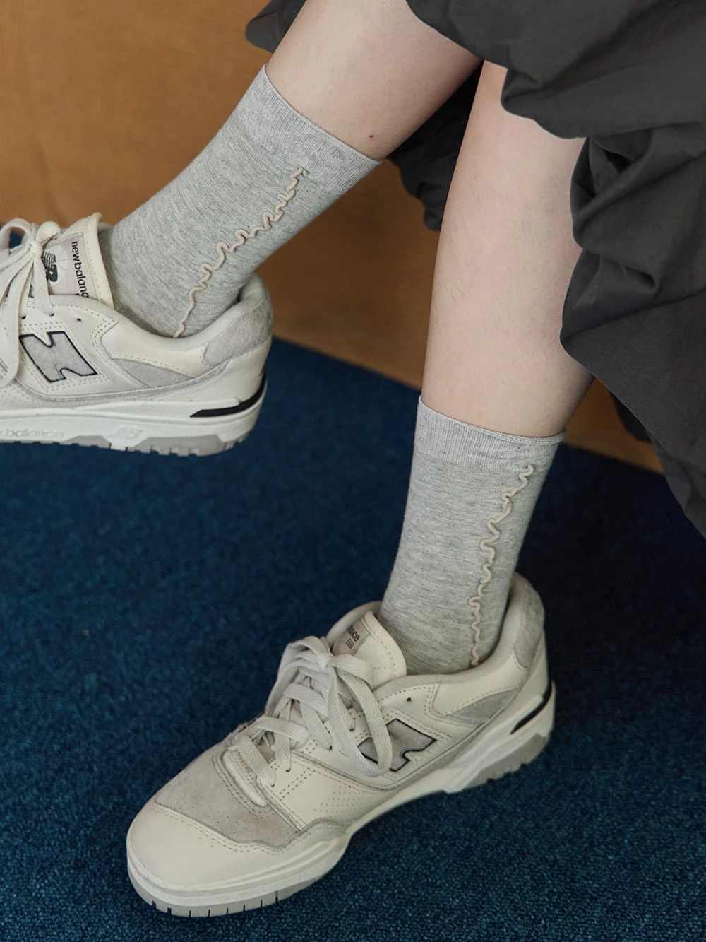 復古捲邊中筒襪