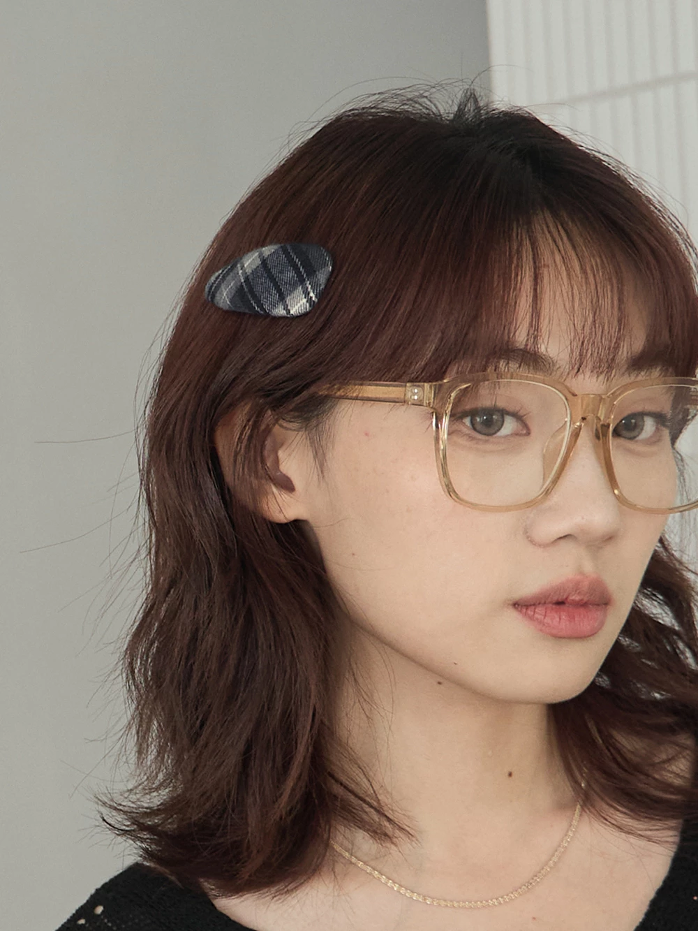 復古格紋布面髮夾