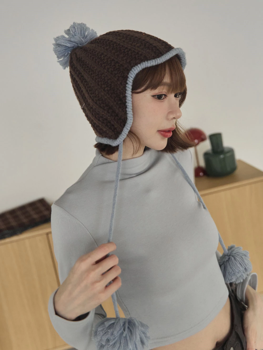 撞色毛球針織毛帽