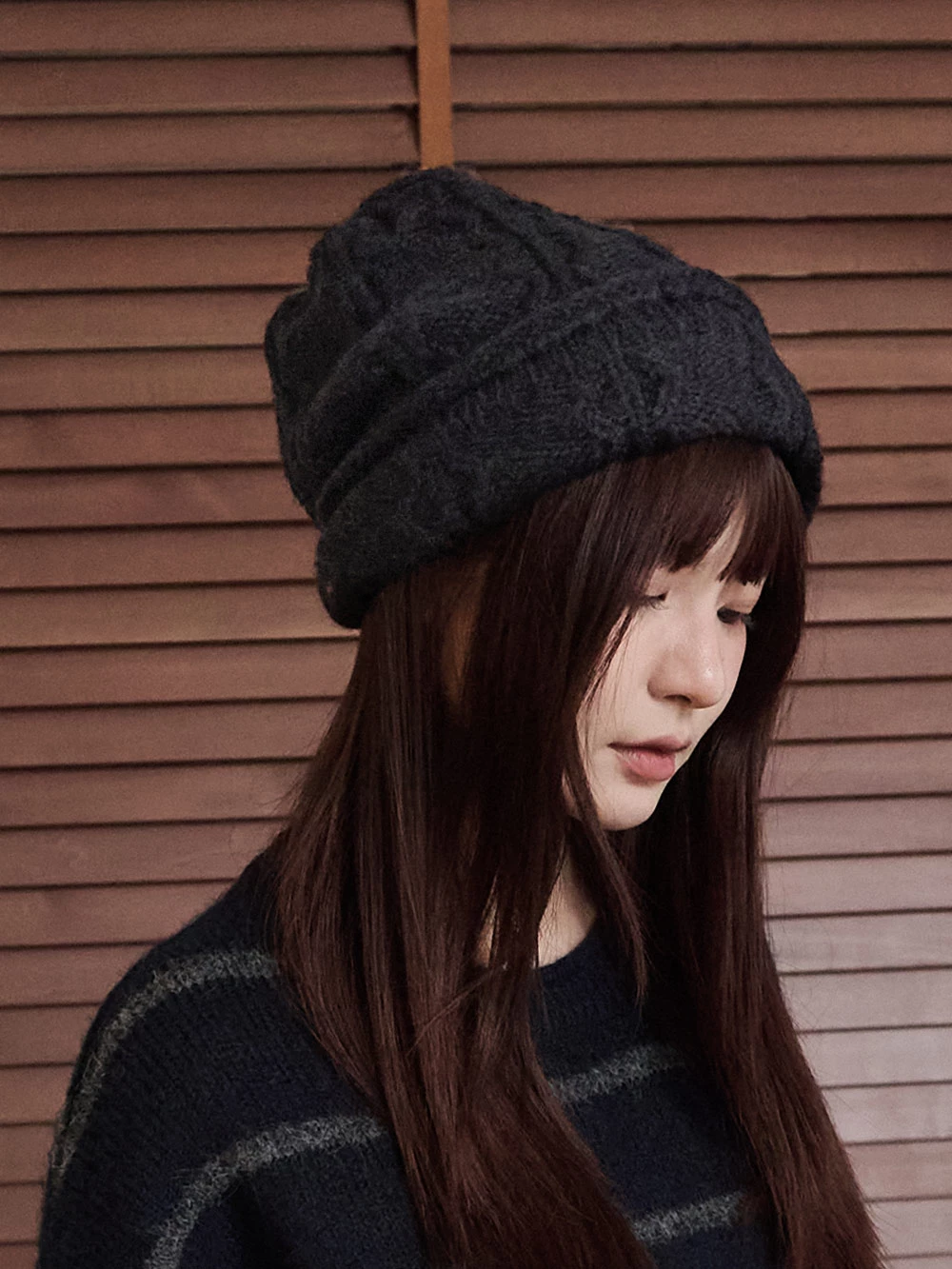 麻花粗針織毛帽