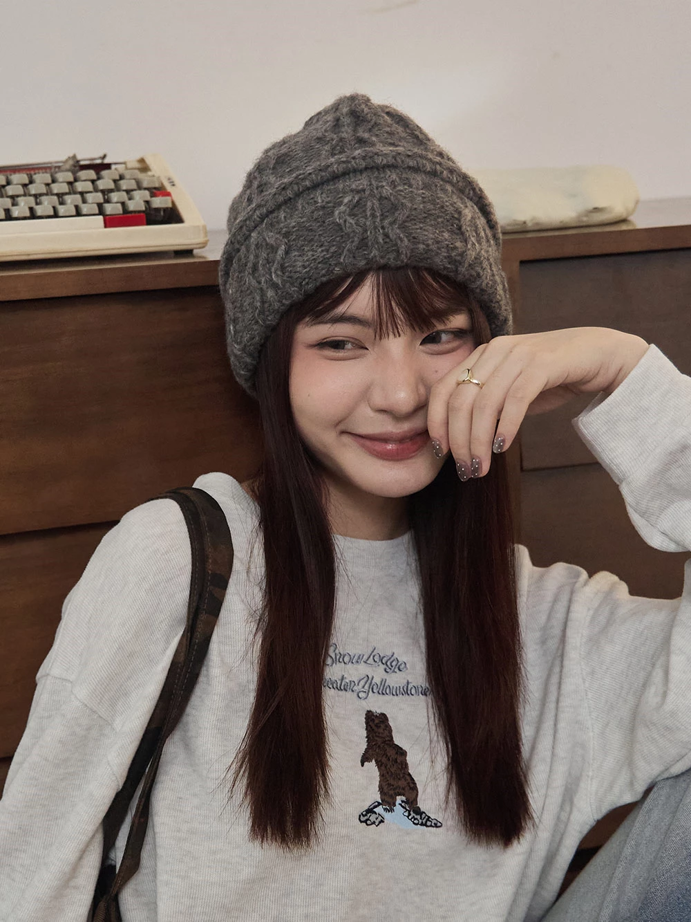 麻花粗針織毛帽