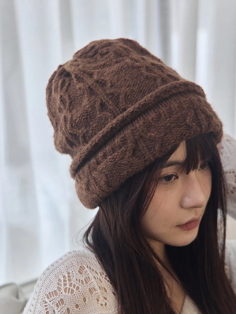 麻花粗針織毛帽