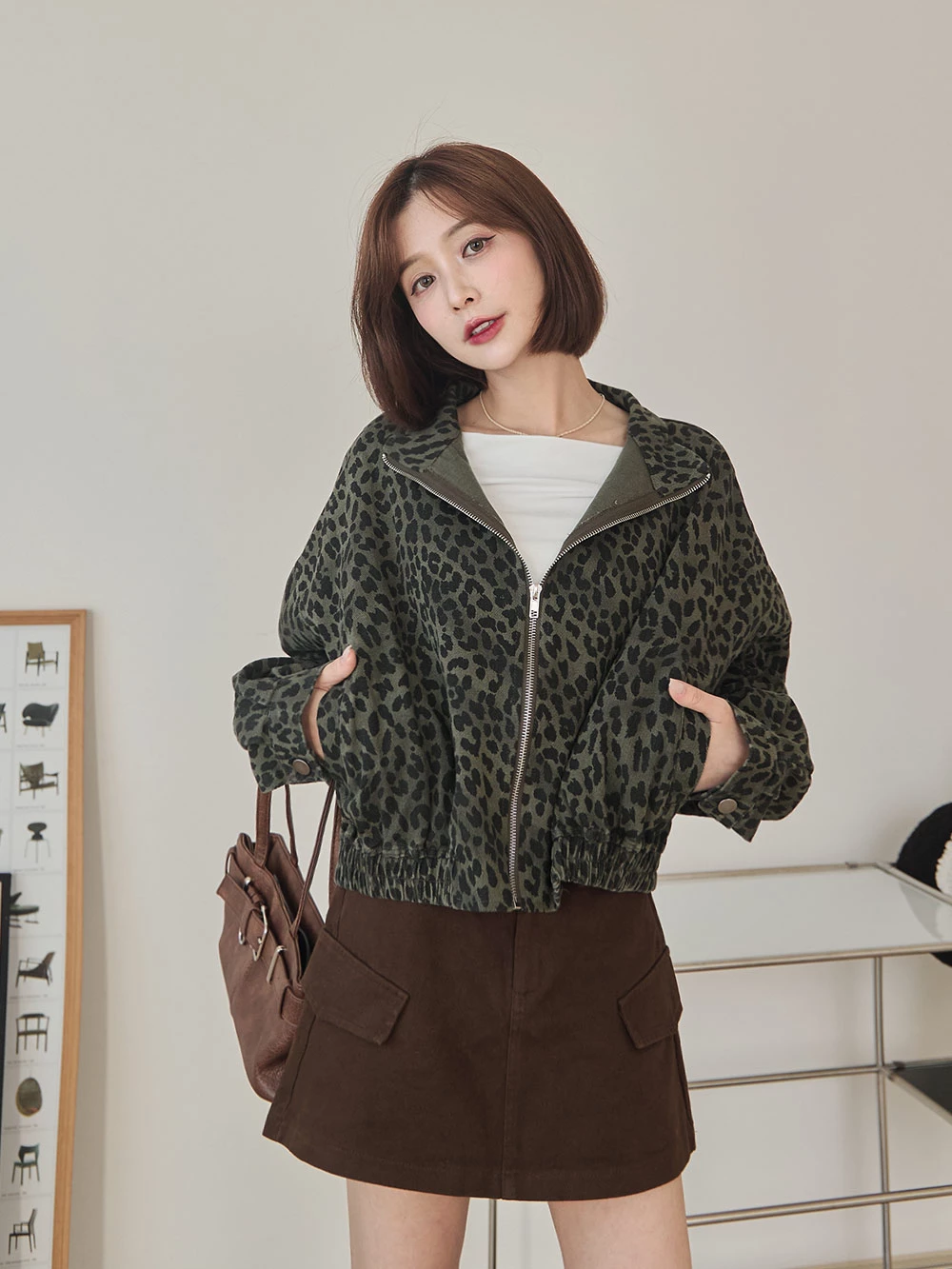 立領豹紋外套