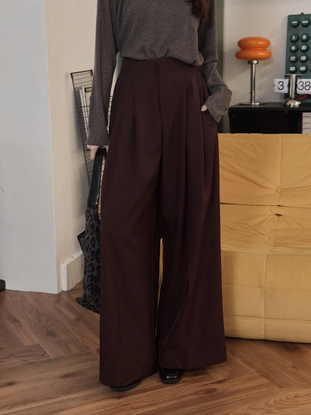 後鬆緊高腰西裝褲