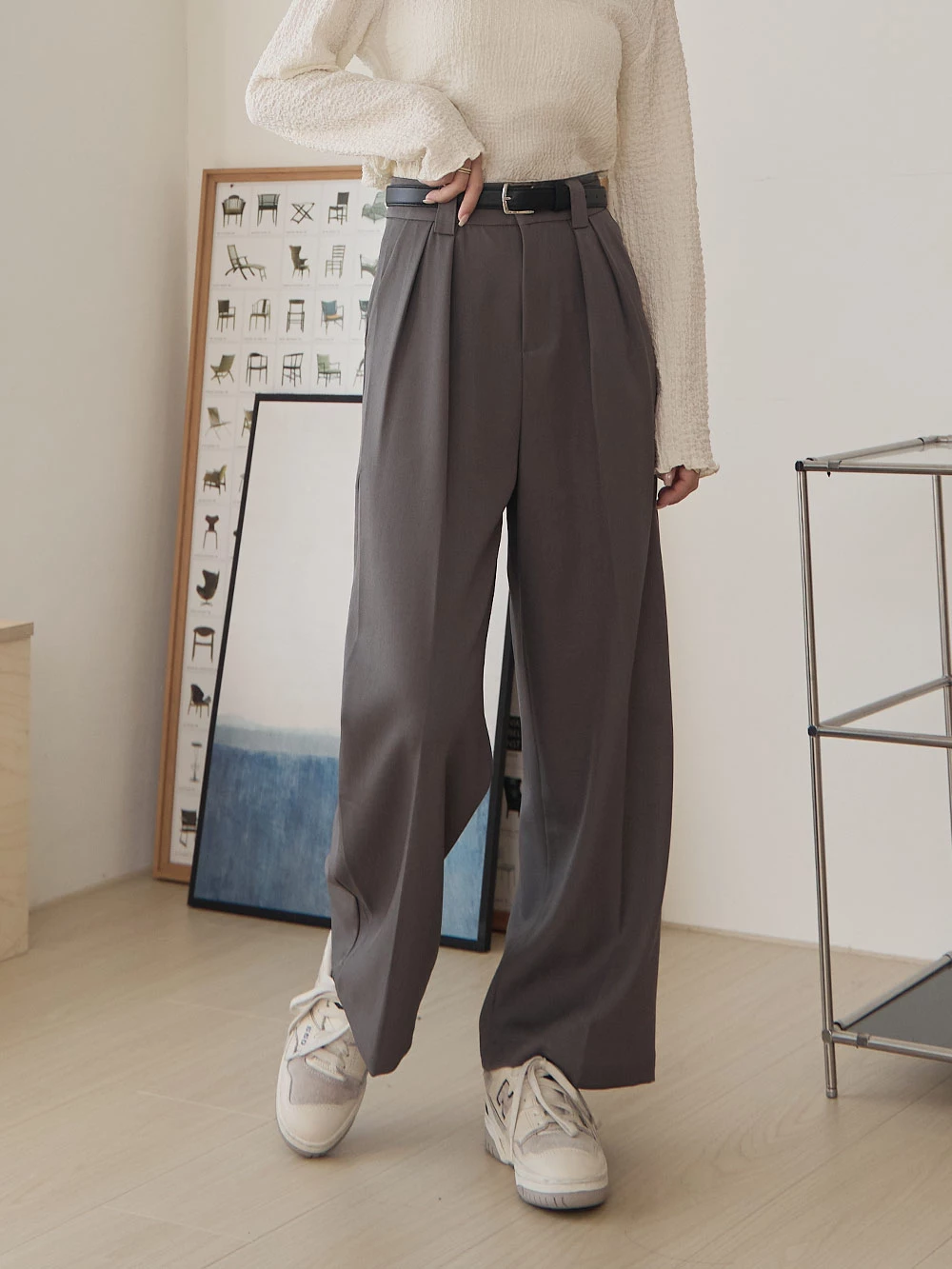 SPmade-滑感壓摺西裝褲-附皮帶