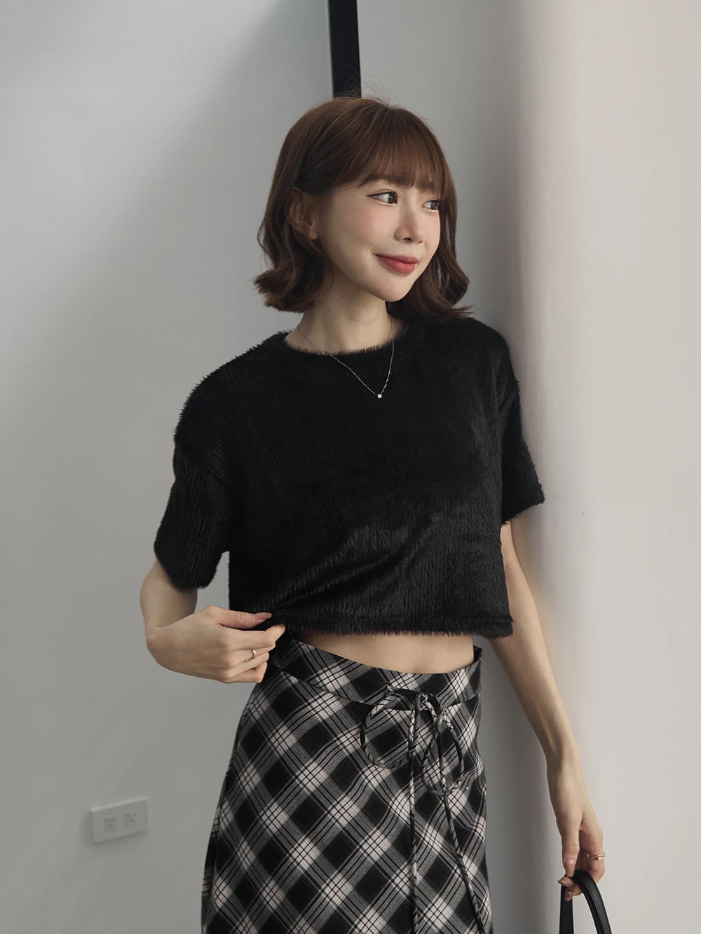 微光澤水貂毛短版上衣