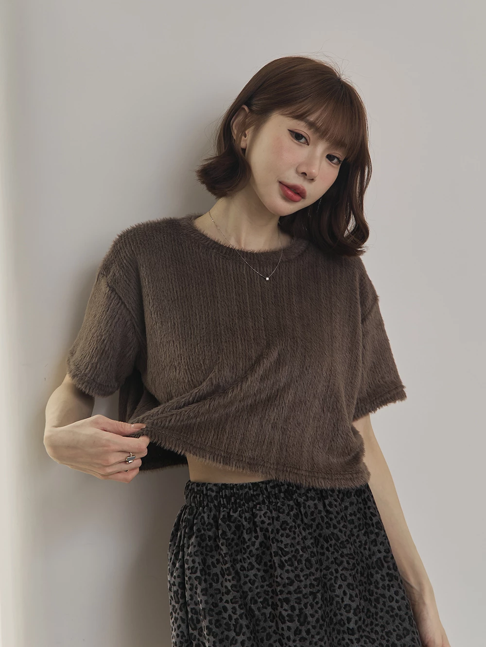 微光澤水貂毛短版上衣