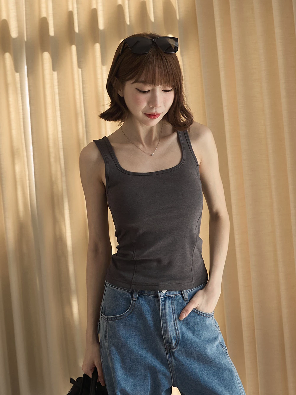 磨毛方領胸墊背心