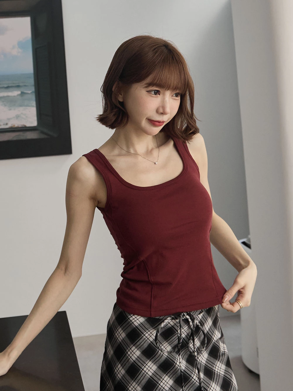 磨毛方領胸墊背心