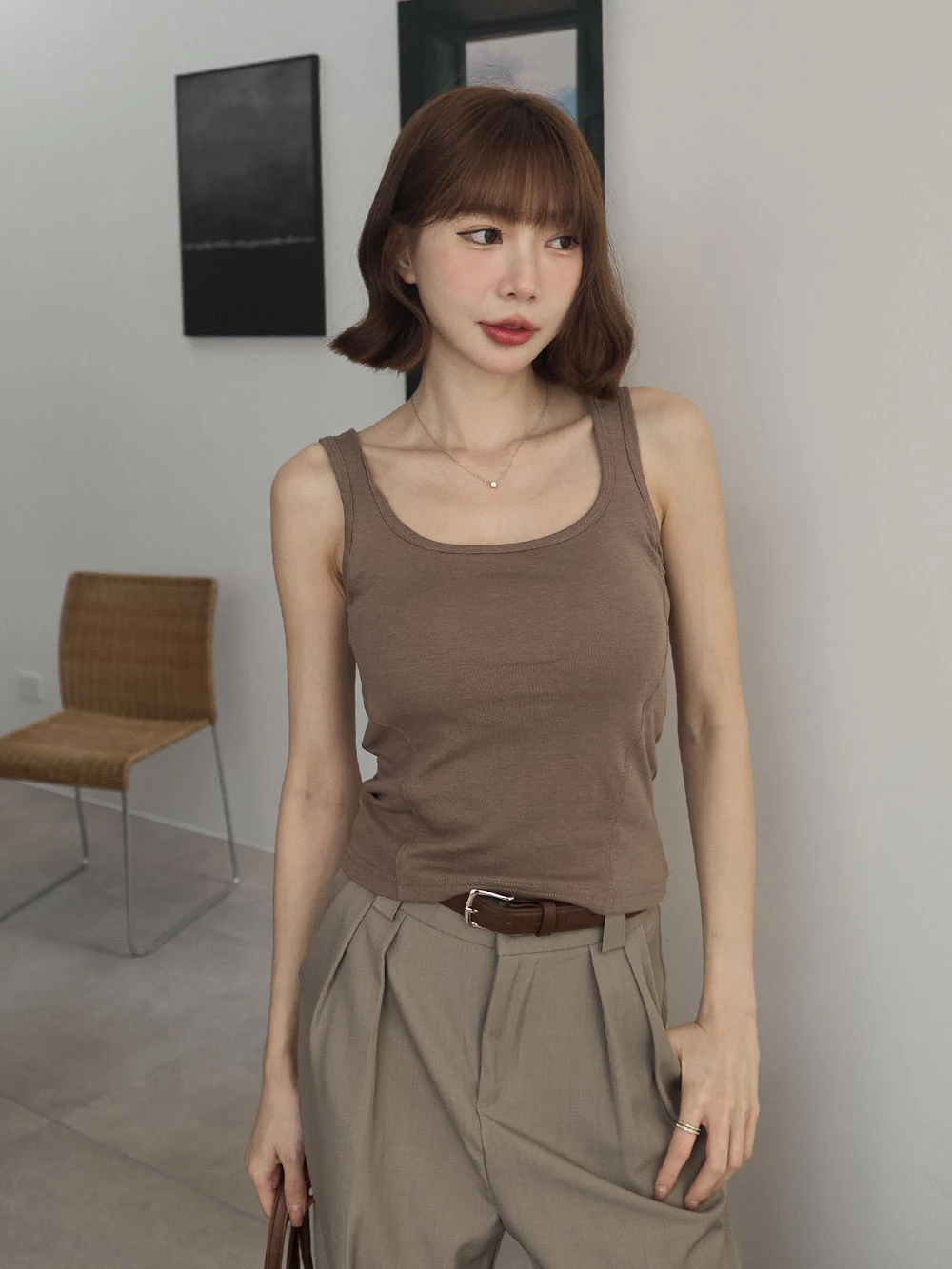 磨毛方領胸墊背心