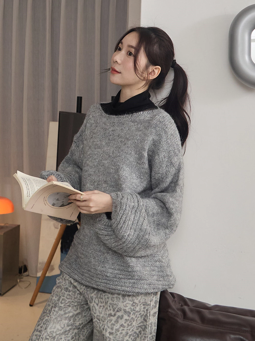 軟糯寬袖混色針織上衣