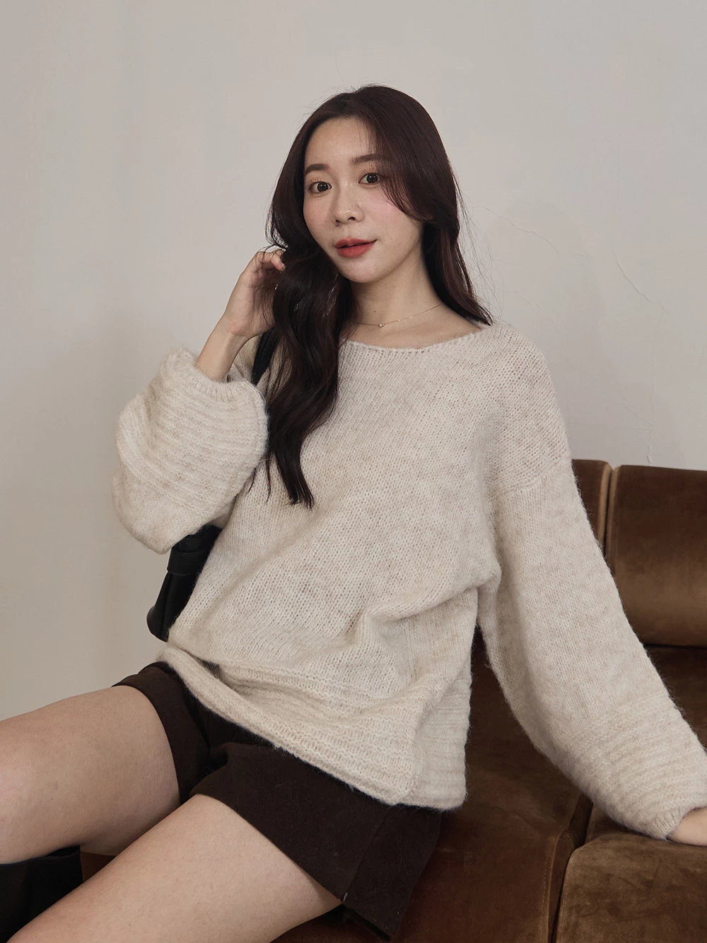 軟糯寬袖混色針織上衣