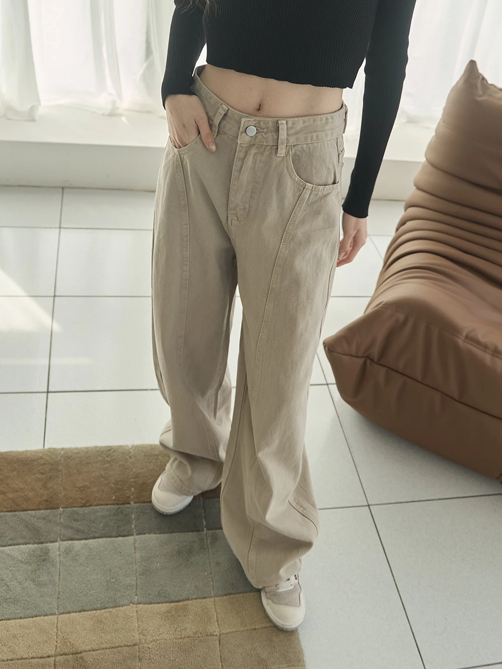 高腰牛仔彎刀褲