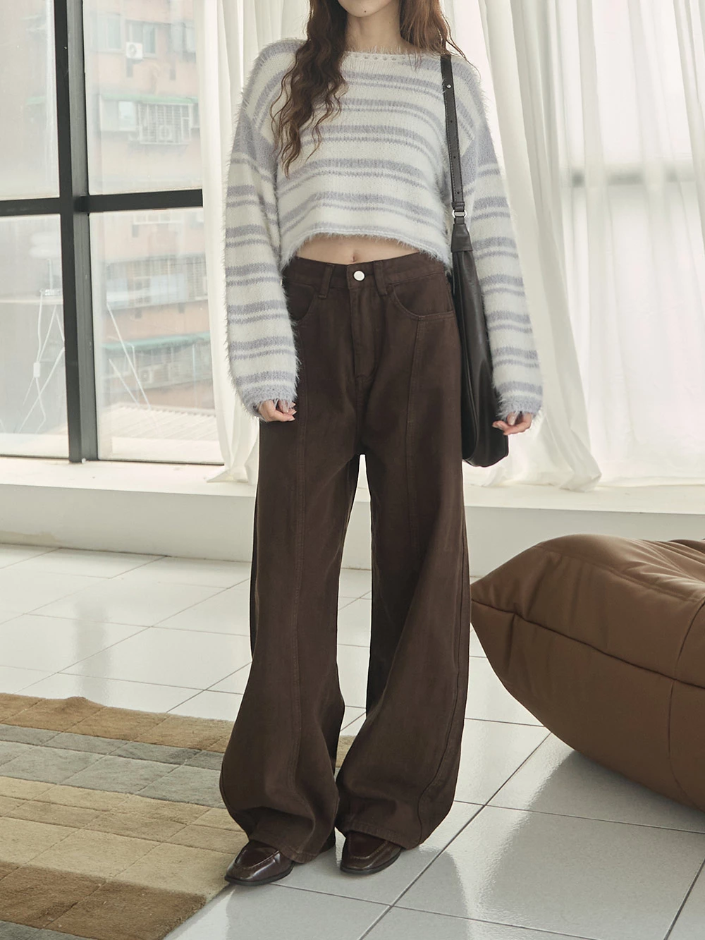 高腰牛仔彎刀褲