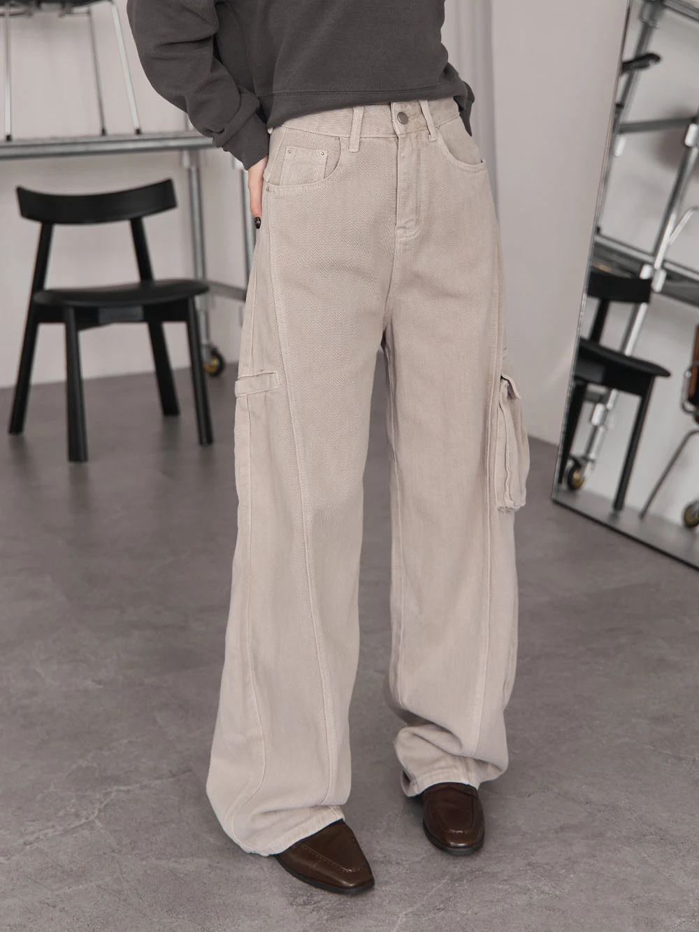 刷色彎刀工裝牛仔褲