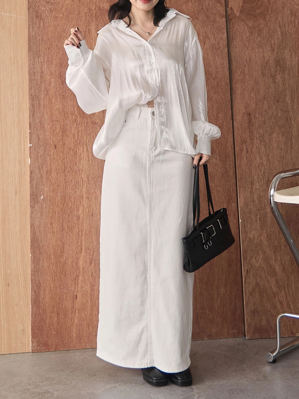 後開衩牛仔長裙