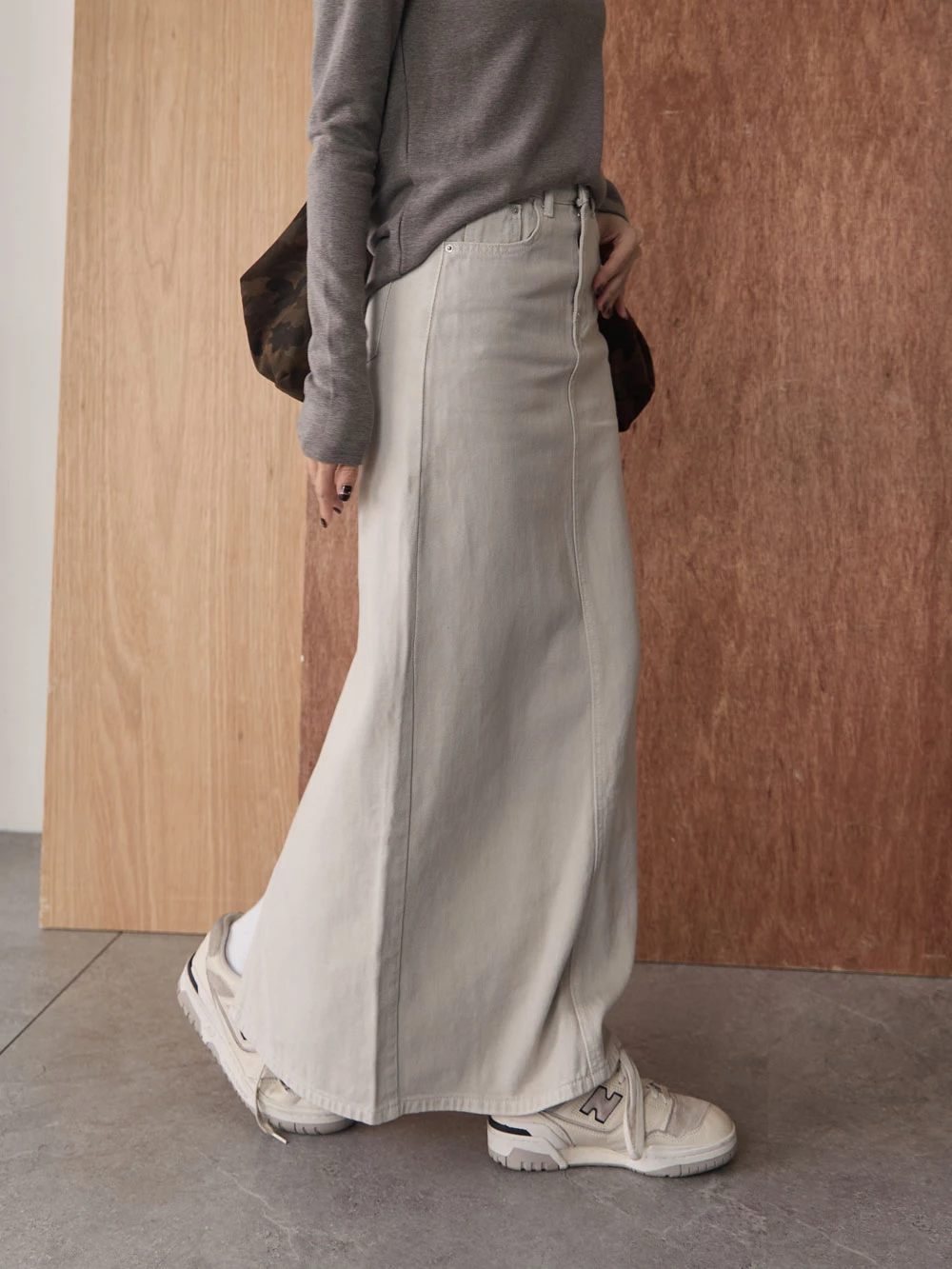 後開衩牛仔長裙