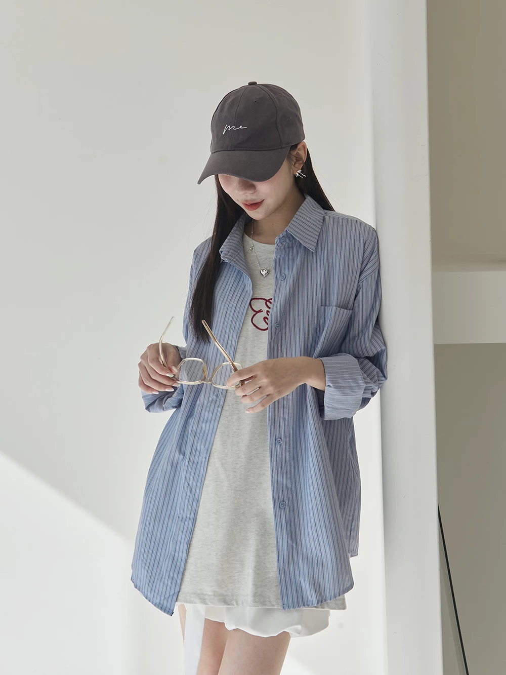 SPmade-條紋寬鬆長版襯衫