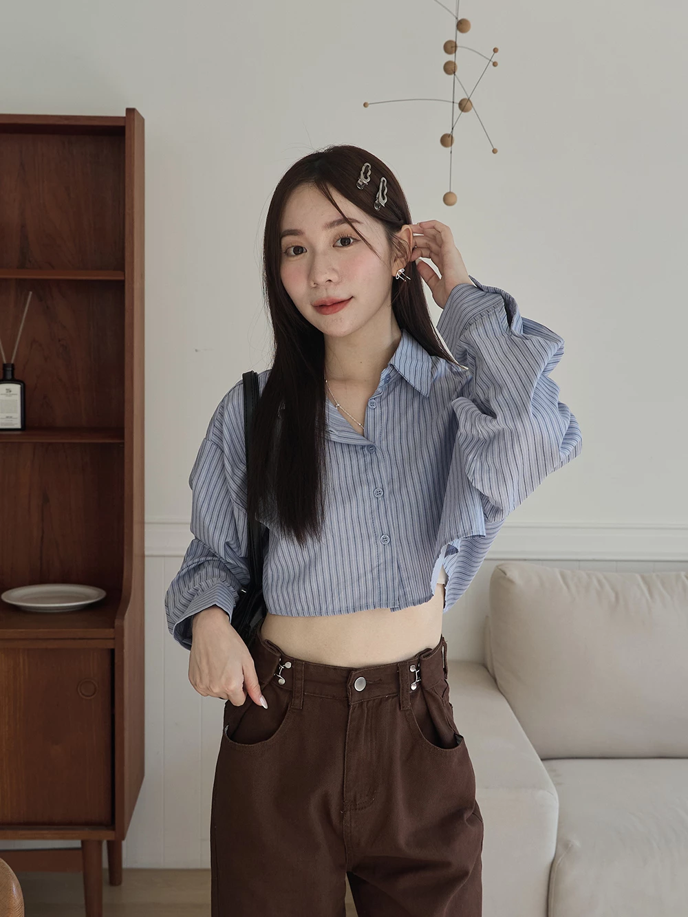 SPmade-條紋短版襯衫