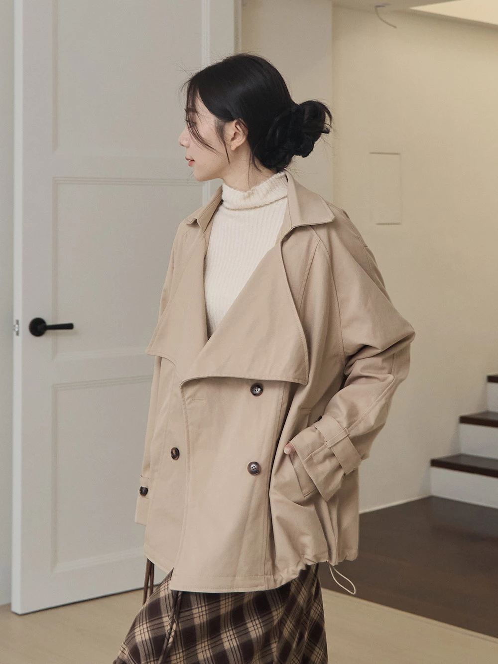 琥珀釦大翻領風衣外套