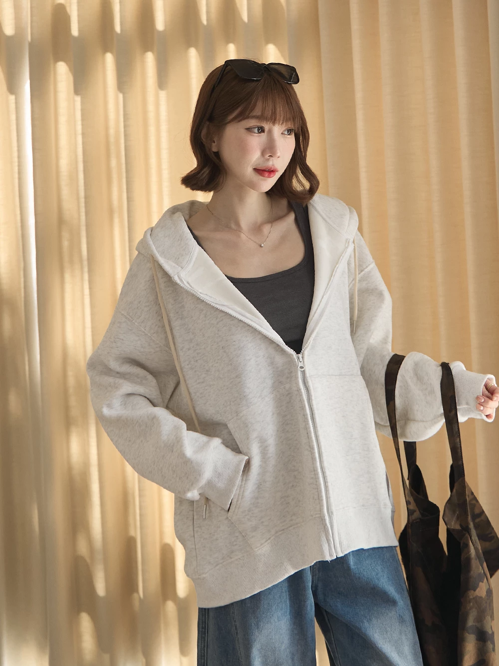 內刷絨雙口袋連帽外套