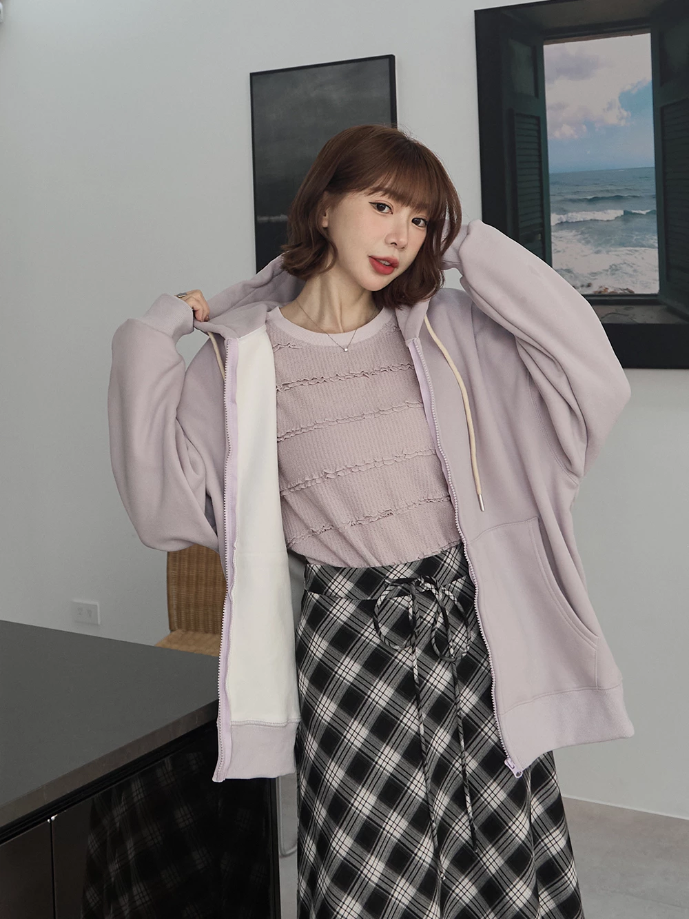 內刷絨雙口袋連帽外套