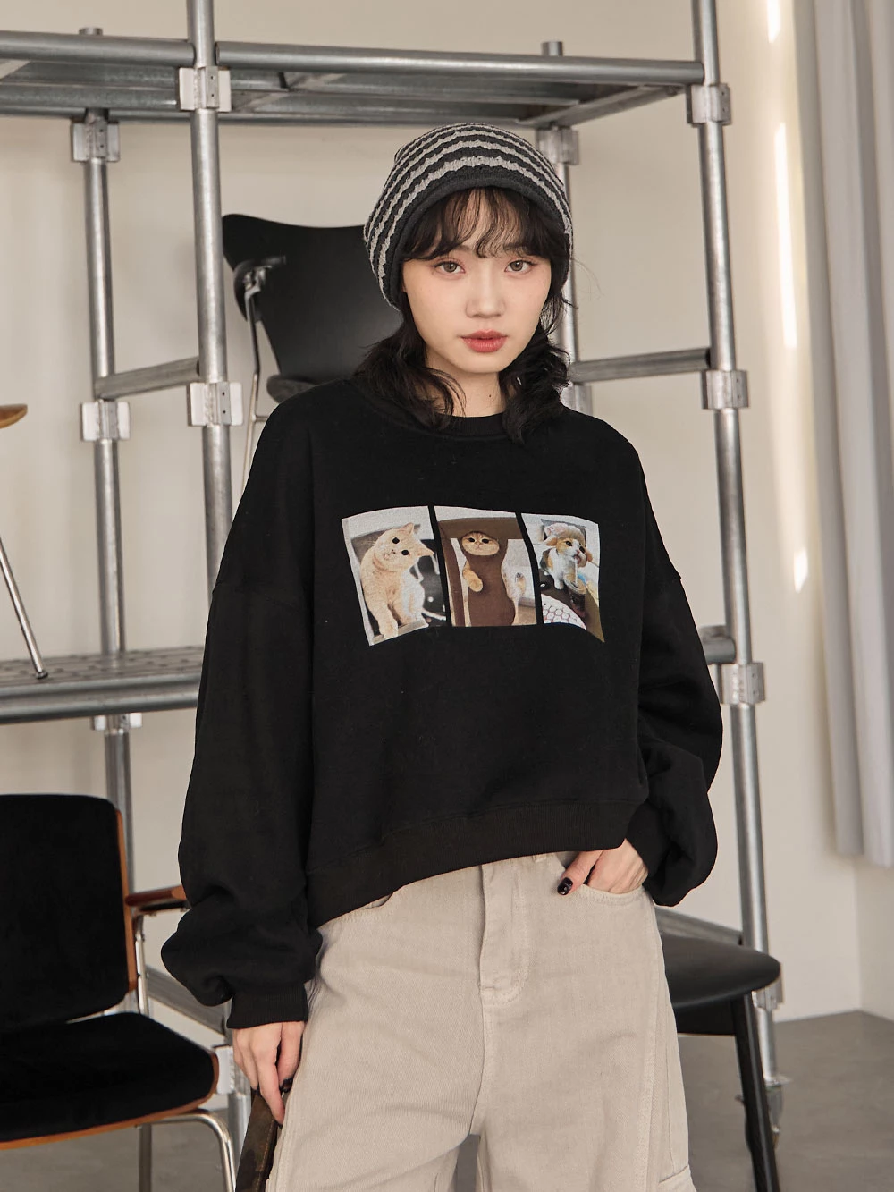 搞怪貓咪印圖大學T