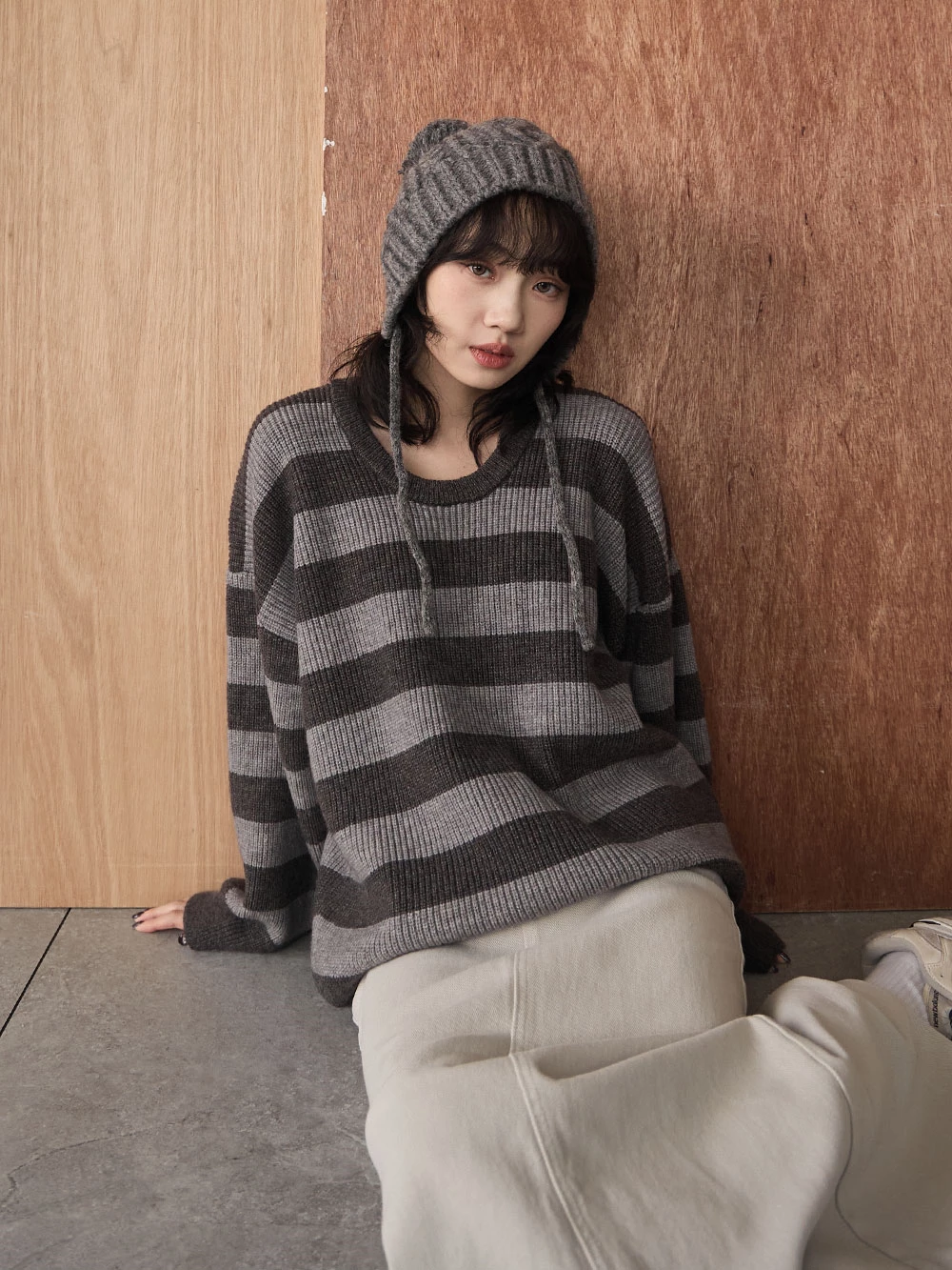 拼色條紋針織上衣