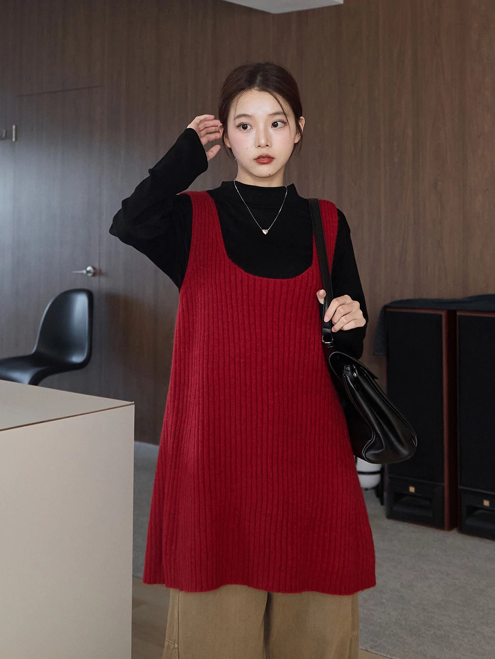 大U領針織背心洋裝