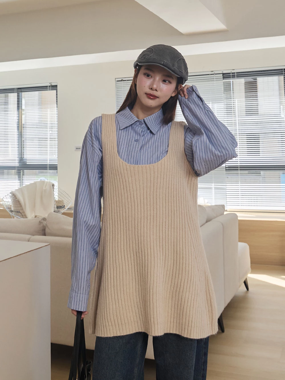 大U領針織背心洋裝