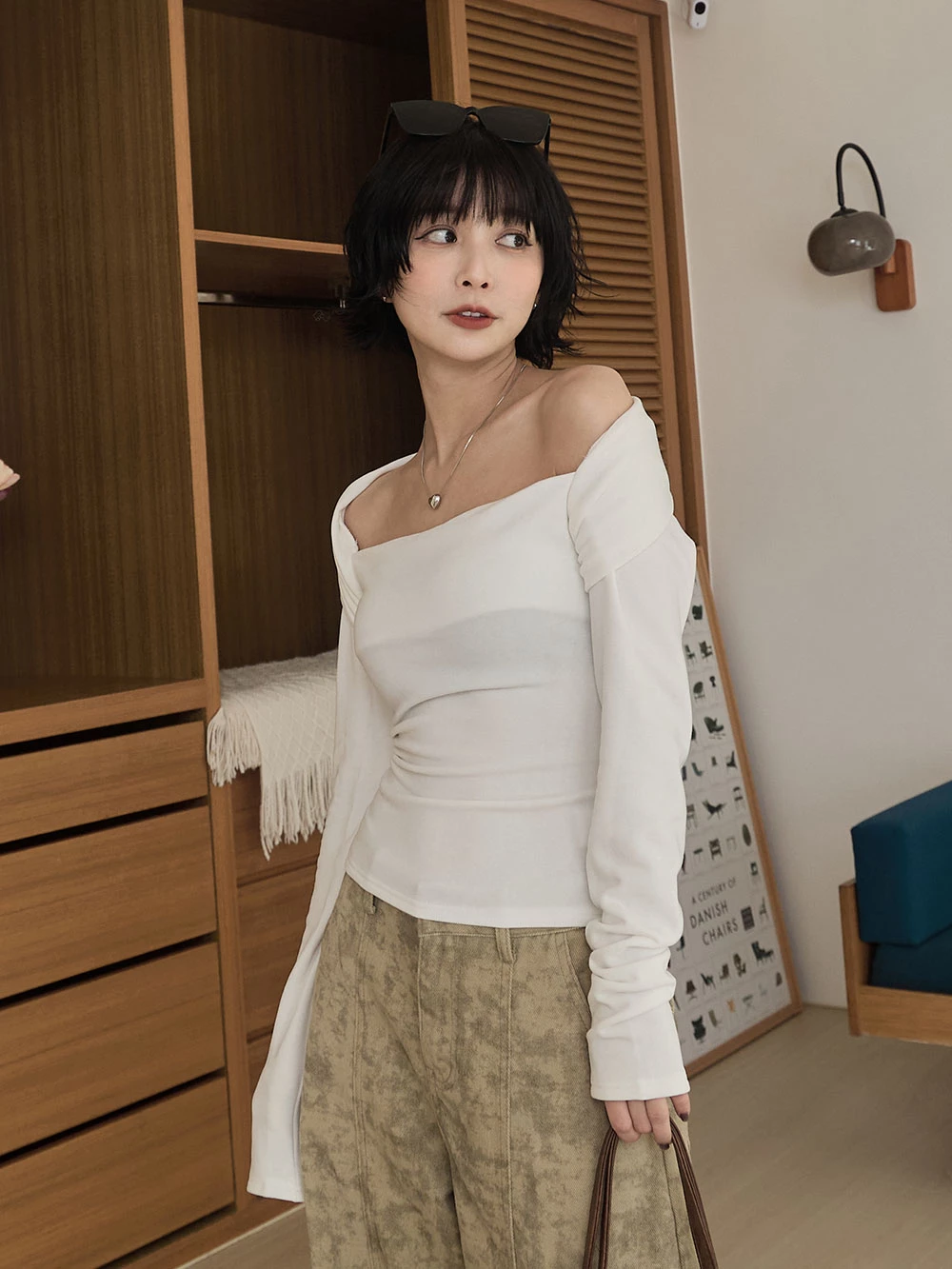 兩穿方領柔彈上衣